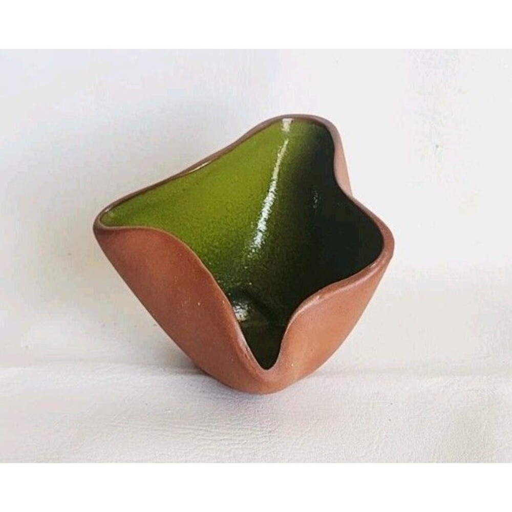 Global Views Ceramic Modern Abstract Art Pottery Bowl Centerpiece Brown Green